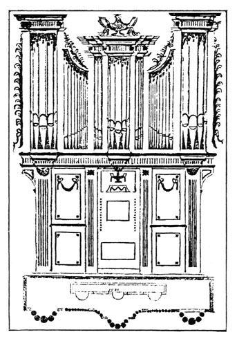 Le dessin du grand buffet a été conservé. (Archives communales / Emile Wurtz :Festschrift bei Anlass der Konsekration des Pfarrkirche am 12.10.1924.)Y figure aussi l' "empreinte" du buffet Rabiny, vu de haut.