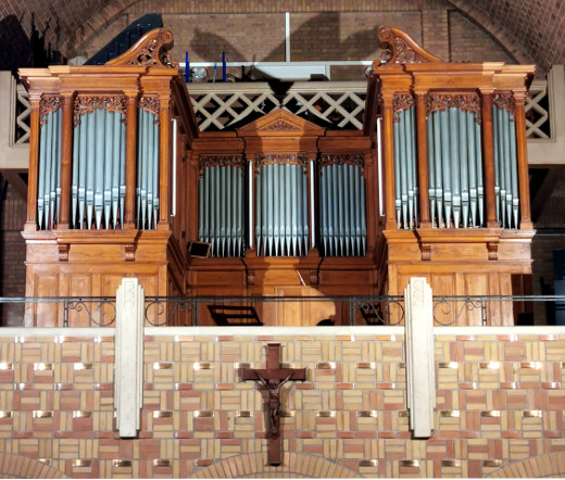 L'orgue Franz Xaver Kriess, 1907,
du Mont Sainte-Odile, aujourd'hui à Bondues (59).
Photo d'Arthur Dewaste, 31/03/2022 (comme les suivantes à Bondues).