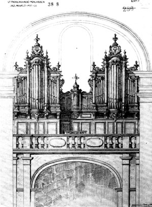 Le dessin du buffet correspondant au projet de 1906 (non réalisé).