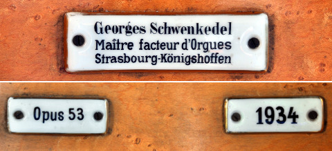 Les plaques d'adresse de l'opus 53 de Georges Schwenkedel.