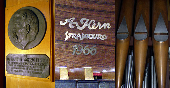 A droite, la plaque commémorative relatant la contribution d'Albert Schweitzer.
